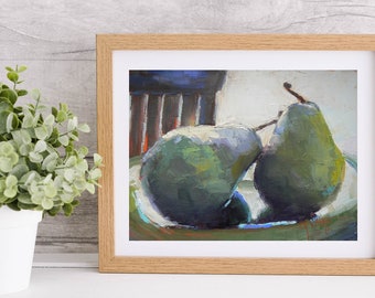 Giclee Print of Painting, Pear Still Life, Kitchen or Cafe Wall Decor, Choose Canvas or Fine Art Paper