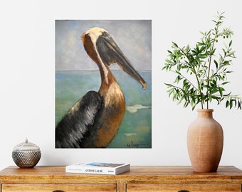 Florida Pelican Painting Giclee Print,Canvas or Art Paper, Wildlife Bird, Coastal Home Wall Decor, Beach House, Choose Your Size, Free Proof