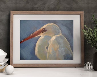 Wildlife Giclee Print of Painting, Snowy Egret,  Florida Wildife,  Bird Artwork, Home Wall Decor, Nature Scene, Choose Your Size, Free Proof