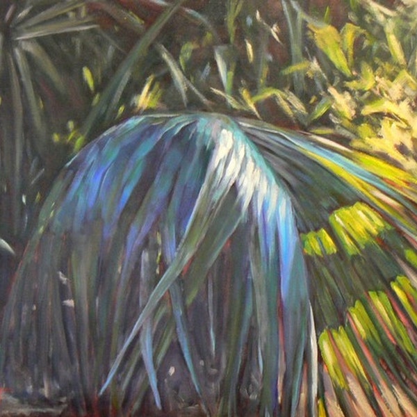 Summer Landscape Art, Tropical Oil Painting,Southern Wall Decor, Blue, Green, Sunshine,Yellow, Original, Canvas, Impressionist 16x20,