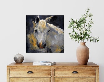 White Horse Portrait, Giclee Print of Painting, Canvas or Art Paper, Farmhouse Wall Art, Rustic Ranch Decor, Free Proof, Choose Your Size