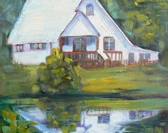 Small Landscape Art, Farmhouse Landscape, Daily Painting, Small Landscape Painting, 8x8" Free Shipping