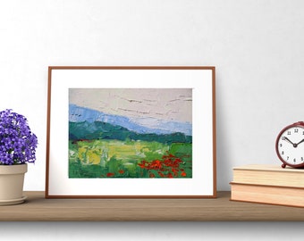 Original Smoky Mountain Landscape Painting,  Closeout Art Sale, Small Oil on Canvas, Palette Knife Textured Artwork, Home Wall Decor