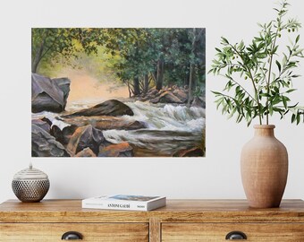 Giclee Print of Painting, Blue Ridge Mountain Stream, Canvas or Fine Art Paper, Rustic Asheville Wall Decor, Landscape Cabin Art, Free Proof