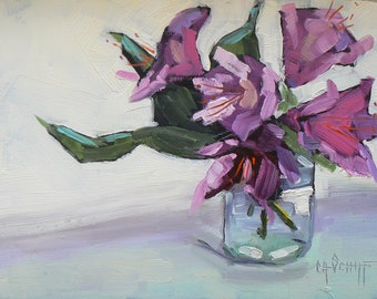 Flower Painting, Impressionist art, Floral Still Life, Daily Painting, Rhododendron, 6x8 Original Oil Painting, Free Shipping in US