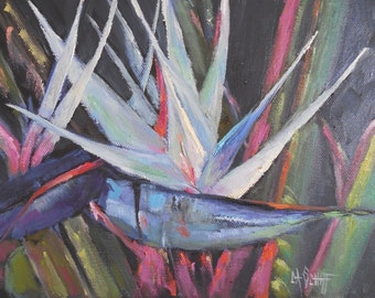 Small Floral Painting, Daily Painting, Small Oil Painting, White Bird by Carol Schiff, 8x10x1.5" Original, Free Shipping in US