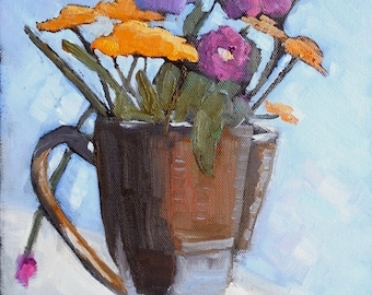Flower Still Life Painting, Impressionist art, Small Oil Painting, Floral Still Life, 9x12x.75" Oil Original