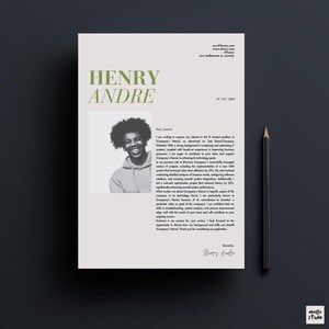 May include: A black and white photo of a man with a short afro hairstyle. He is wearing a button-up shirt and a tie. The photo is on a white letterhead with the name Henry Andre printed at the top. The letterhead also includes contact information and the date 07.01.2024. The text of the letter is not visible in the image.