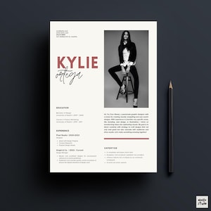 Modelo de currículo CV Carta de apresentação | Gráfico Profissional Minimalista Moderno | Designer Criativo Fotógrafo Arte | Vermelho Preto | Canva Currículo