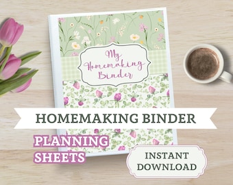 Homemaking Binder Printables – Light Green Floral Planning Sheets (PDF Digital Download)