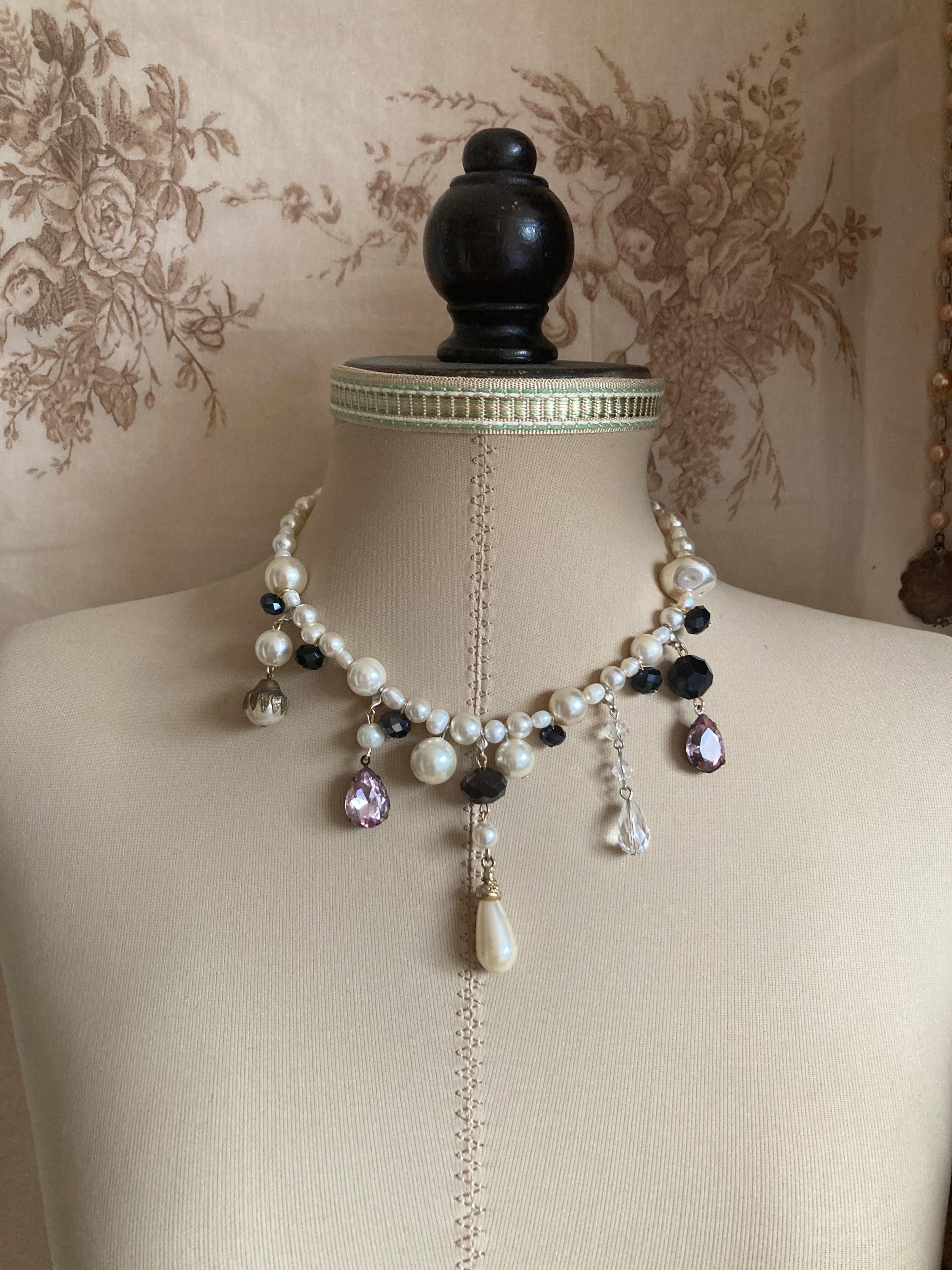 Collier Nature Bijoux Perles Noires Et Cristal - Pendentif Breloque