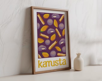 Filipino Greetings Kamusta Filipino Culture Printable Poster Lumpia Mango Ube Pandesal Decor for Multicultural Asian American Artwork
