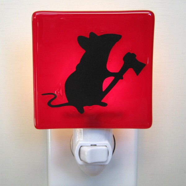 Mouse Night Light - Funny Gift - Hand Painted Red Glass