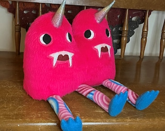 Twin Monster Baby plush, hot pink