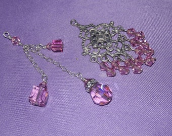 2 sterling silver pink swarovski crystal beads pendants