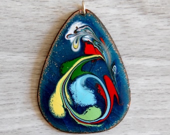 Vintage Midcentury Enamel on Copper Pendant, Abstract Design