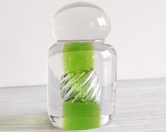 Vintage 70s Hand-Blown Green Art Glass Paperweight