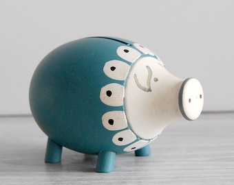 Hand-Painted Wooden Piggy Bank – Scandinavian Folk Art Nursery Decor