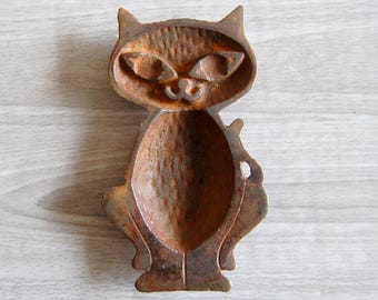 Cast Iron Cat Trinket Dish, Vintage Atomic Era Decor, Retro Cat Ashtray