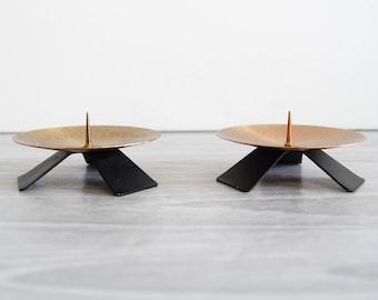 Vintage Mid-Century Modern Brass Candle Holders - Atomic Style Set of 2