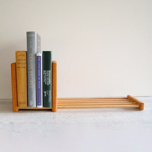 adjustable wooden bookends, vintage adjustable wooden bookends, vintage adjustable wood bookshelf, vintage adjustable bookshelf, book rack