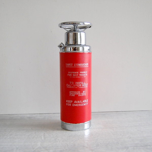 extinguisher cocktail shaker, vintage cocktail shaker, thirst extinguisher cocktail shaker, fire extinguisher cocktail shaker, midcentury