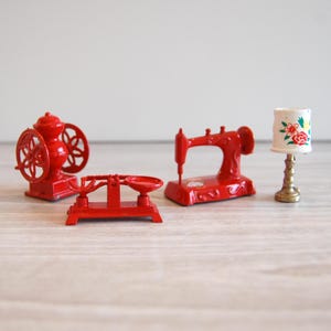 Vintage Red Die Cast Metal Miniatures, Dollhouse Set