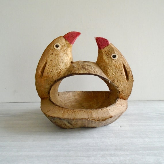 Coconut Bird Feeder Vintage Carved Coconut Vintage Bird Etsy