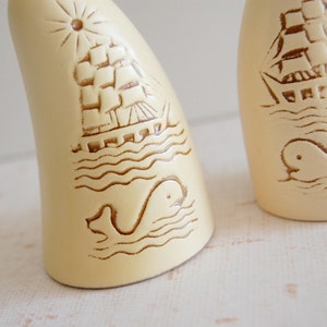 faux tusk salt & pepper shakers, vintage whale salt pepper shakers, vintage nautical salt pepper shakers, vintage boat salt pepper shakers image 3