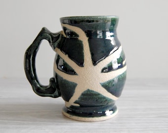 Wheel-thrown Studio Stoneware Pottery Starburst Green Mug