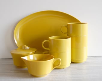 Midcentury Melamine Coffee Tea Service Set - Mustard Yellow Melamine Dishes - Vintage MCM Decor