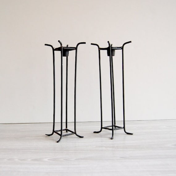 Vintage Midcentury Iron Candlesticks, Artisan Made