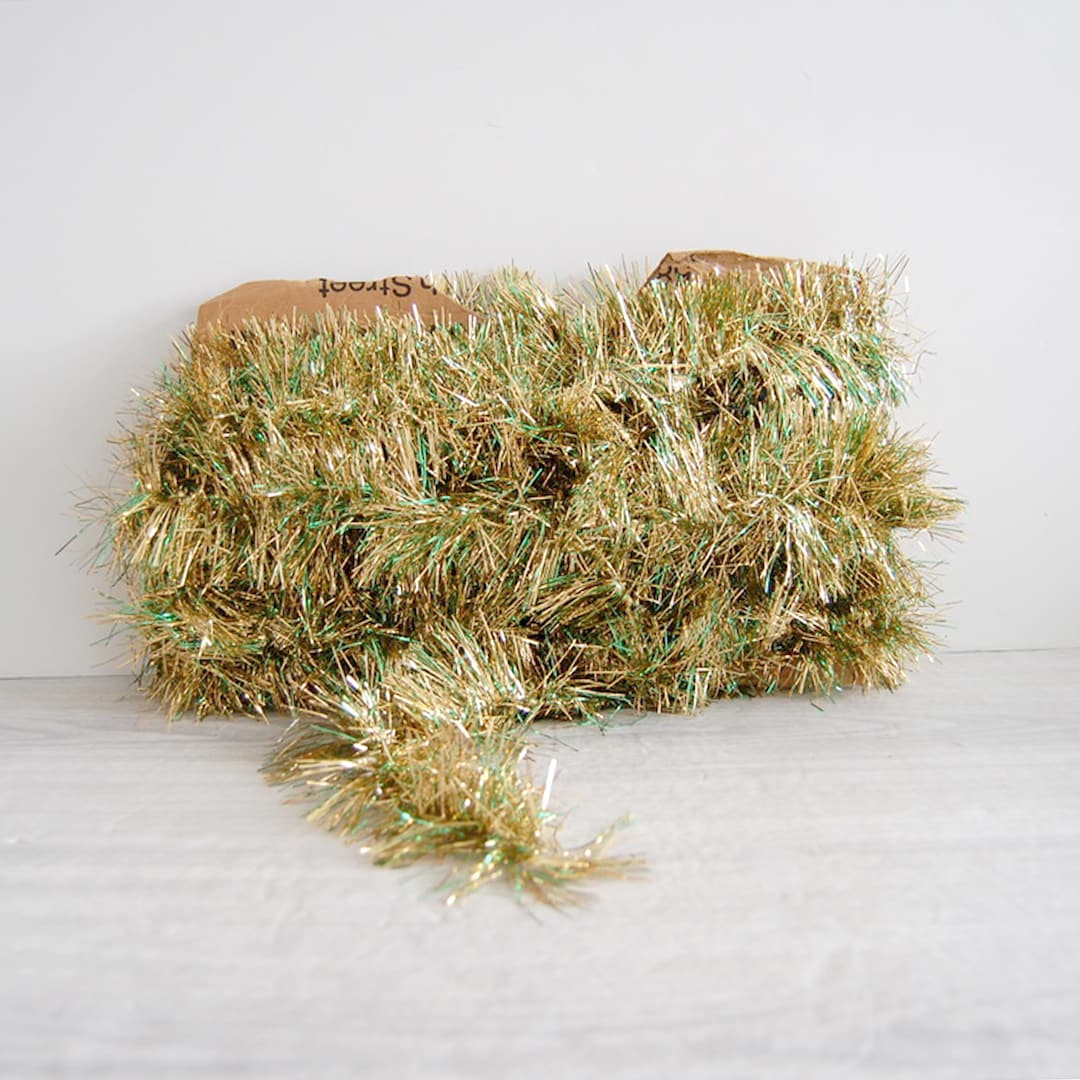 33 Ft. Green & Gold Tinsel Garland, Vintage Tinsel Garland, Vintage