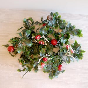 holly garland pieces, vintage 70s christmas garland, vintage christmas craft supply, vintage christmas decor, retro christmas garland, xmas