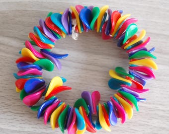 1980s rainbow plastic charm bracelet – bold statement jewelry – colorful retro bangle