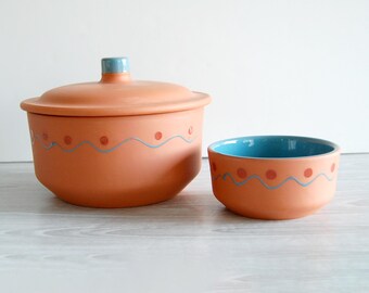 Vintage Terra Cotta Chip and Dip Set, Lidded Casserole, Himark Portugal