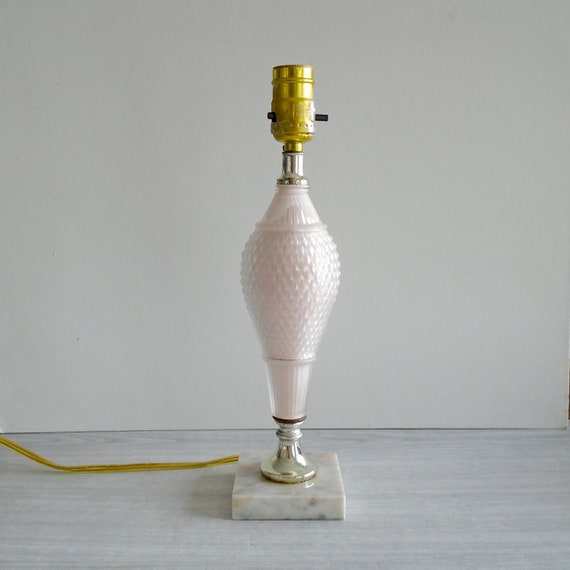 Pink Boudoir Lamp Vintage Table Reverse Painted Baby Marble Base Hollywood Regency Frosted Glass