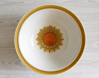 Vintage Ascons Inca Stoneware Serving Bowl, Mid-Century Sun Design