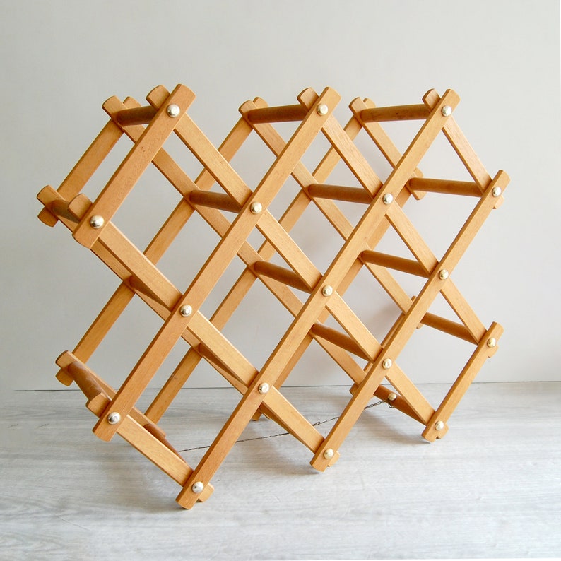 accordion wine rack, vintage wine rack, vintage accordion wine rack, vintage folding wine rack, folding wood wine rack, bohemian home decor image 1