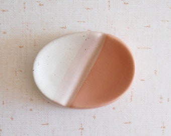 pink & white soap dish, vintage soap dish, vintage ceramic soap dish, vintage pink white soap dish, modern pottery soap dish, postmodern 80s