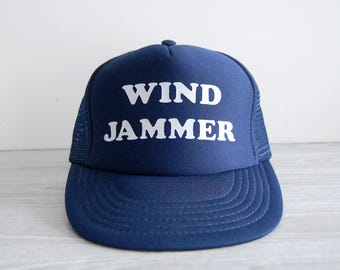wind jammer trucker hat 1970s 1980s mesh snapback cap nautical retro hat vintage