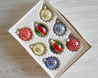 Juego de adornos de cristal rumanos vintage, bombillas navideñas retro