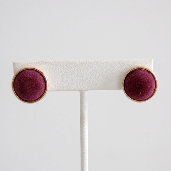 velvet button earrings, vintage velvet button ear… - image 1