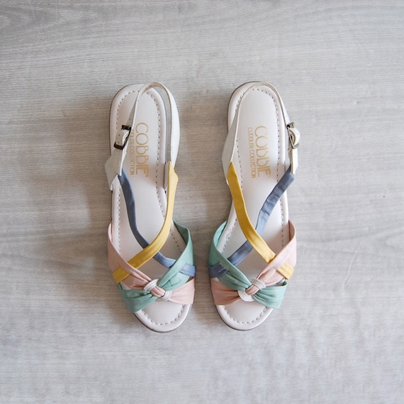 pastel leather sandals, sz 8.5, vintage leather sa