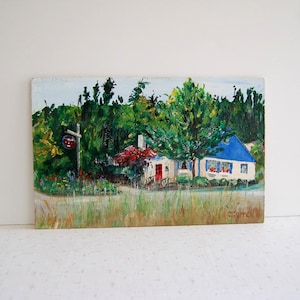 original cherie correll painting, vintage acrylic painting, vintage original landscape painting, northern michigan painting, plein aire