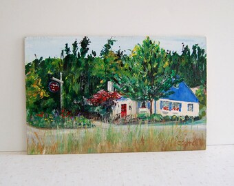 original cherie correll painting, vintage acrylic painting, vintage original landscape painting, northern michigan painting, plein aire