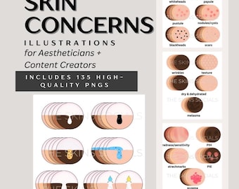 Skincare Graphics: Skin Concern Illustrations for Aestheticians (135 PNG)