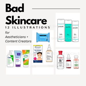 Bad Skincare Product PNG Illustrations – 12 Digital Graphics for Aestheticians/Aestheticians to Educate Clients