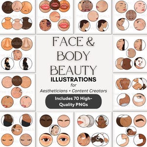 70 Face & Body Skincare Illustrations PNG | Aesthetician Graphics for Spa, Facial, Social Media, Client Education, Digital Downloads