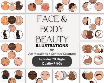 Skincare Illustrations: 70 Face & Body PNG Graphics (Digital Download)